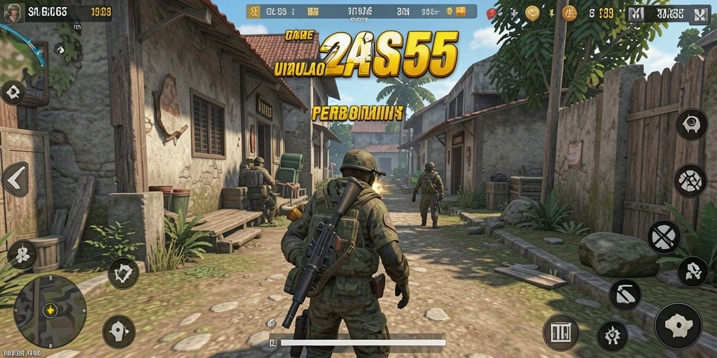 Screenshot menunjukkan gameplay realistis dalam ASG55 dengan karakter berinteraksi.