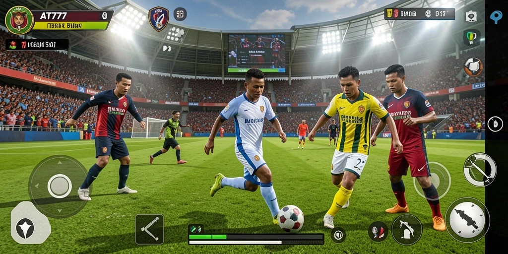 Tampilan gameplay seru dari AT777 yang menampilkan aksi sepak bola.