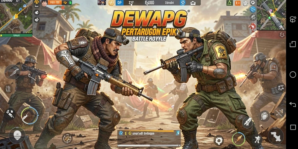 Gameplay intens DEWAPG dalam pertempuran Battle Royale.