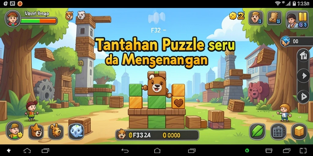 Screenshot dari gameplay F32 menampilkan berbagai teka-teki seru.