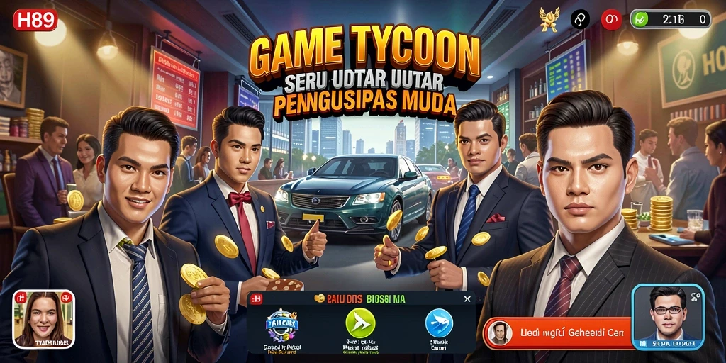 Screen utama H89 menampilkan pemain mengelola bisnis dengan grafik menarik.