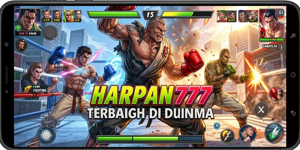 Tampilan epik dari gameplay pertarungan di HARAPAN777 dengan karakter beragam.