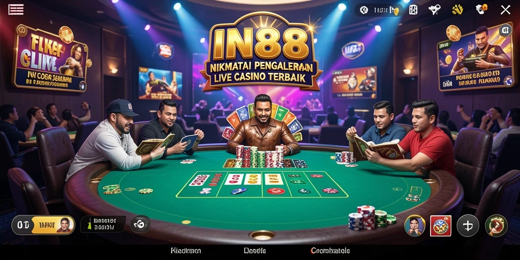 Tampilan screenshot IN88 menampilkan dealer profesional dan atmosfer kasino yang mendebarkan.