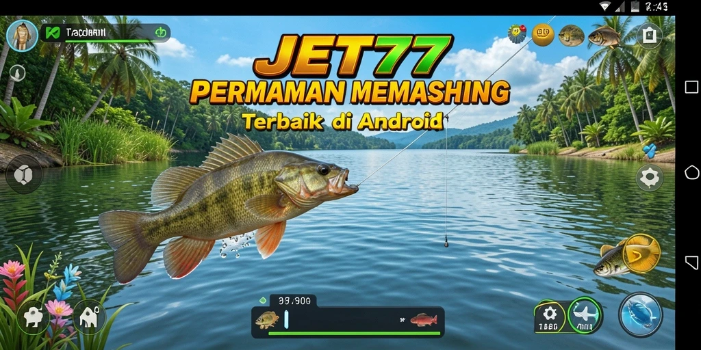 Screenshot yang menampilkan gameplay seru dalam JET77 saat memancing.