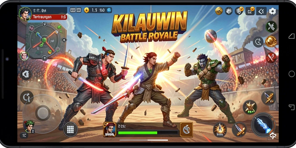 Tangkapan layar gameplay KILAUWIN menampilkan aksi Battle Royale yang seru.