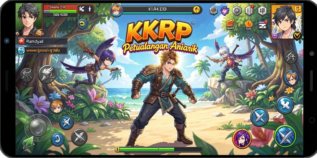 Screenshot utama KKRP menampilkan aksi seru dalam pertarungan Anime.