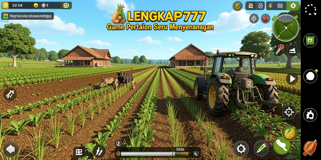 Tangkapan layar gameplay LENGKAP777 yang menampilkan sawah yang rimbun.