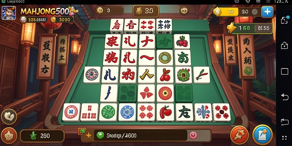 Tampilan gameplay MAHJONG500 dengan elemen Match-3 yang berwarna-warni.