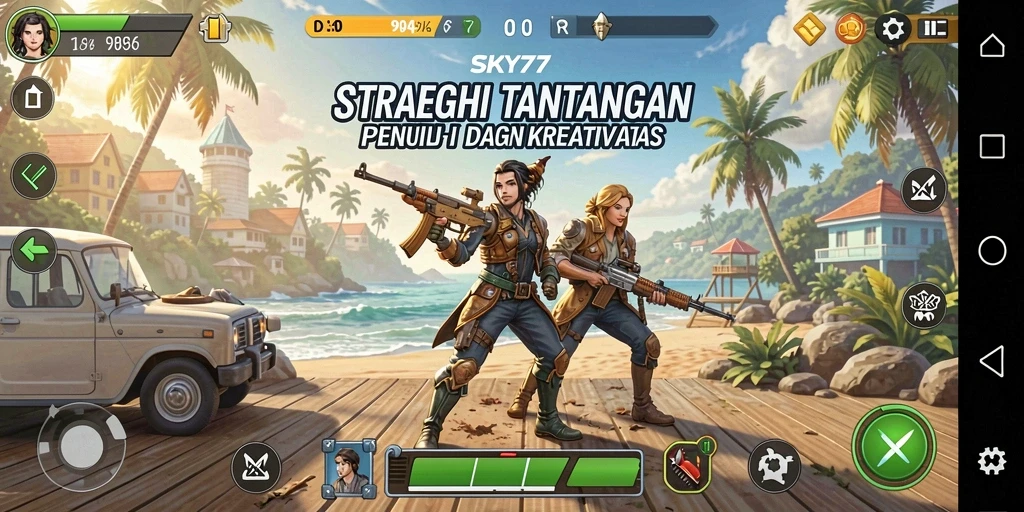 Tampilan gameplay mendebarkan dalam SKY77 yang menunjukkan strategi pertempuran.