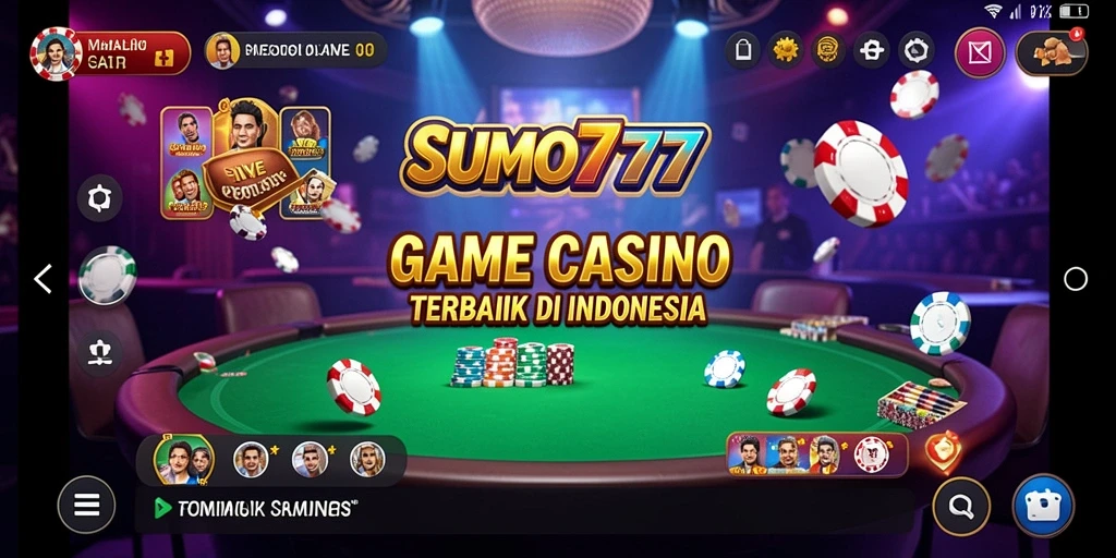Screenshot gameplay SUMO777 menampilkan suasana kasino yang hidup dan dealer langsung.
