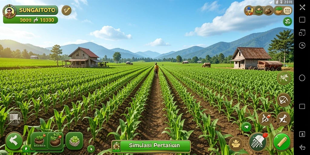 Screenshot gameplay SUNGAITOTO yang menampilkan suasana pertanian yang indah.